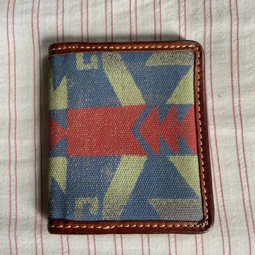 native inspired printed canvas & leather wallet